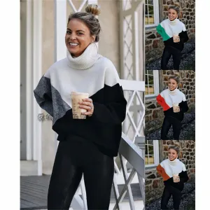 2025 autumn and winter 's new splicing women's knitted sweater pullover OL commuter women's plaid loose sweater women