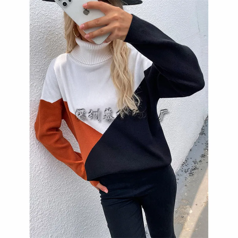 2025 autumn and winter 's new splicing women's knitted sweater pullover OL commuter women's plaid loose sweater women