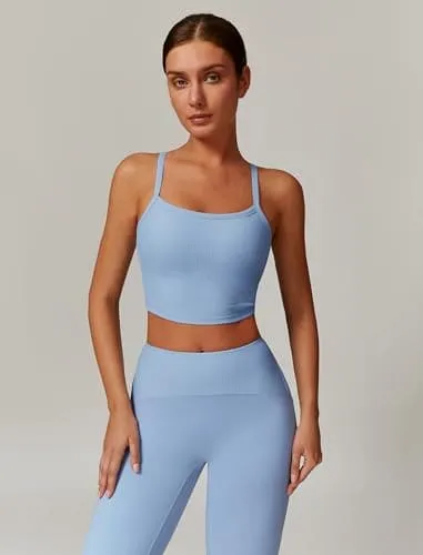 AGYMNX Workout Sets for Women 2 Piece High Waisted Seamless Butt Lifting Leggings Gym Yoga Outfit Stretchy Sports Bra Sets Sky Blue