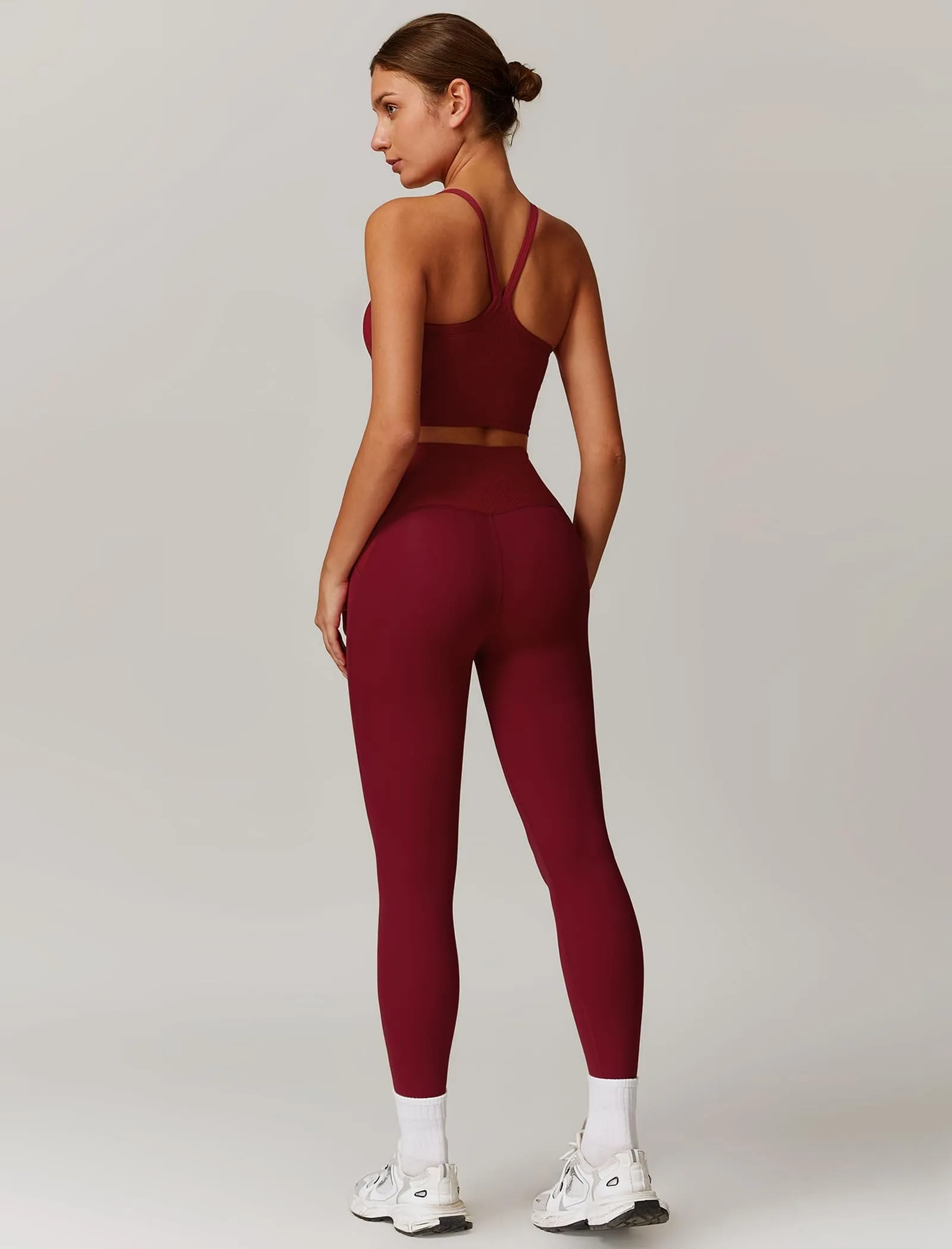 AGYMNX Workout Sets for Women 2 Piece High Waisted Seamless Butt Lifting Leggings Gym Yoga Outfit Stretchy Sports Bra Sets Sky Red