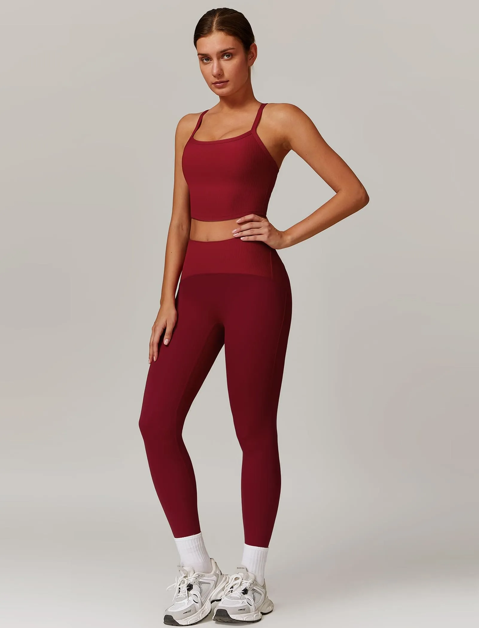 AGYMNX Workout Sets for Women 2 Piece High Waisted Seamless Butt Lifting Leggings Gym Yoga Outfit Stretchy Sports Bra Sets Sky Red