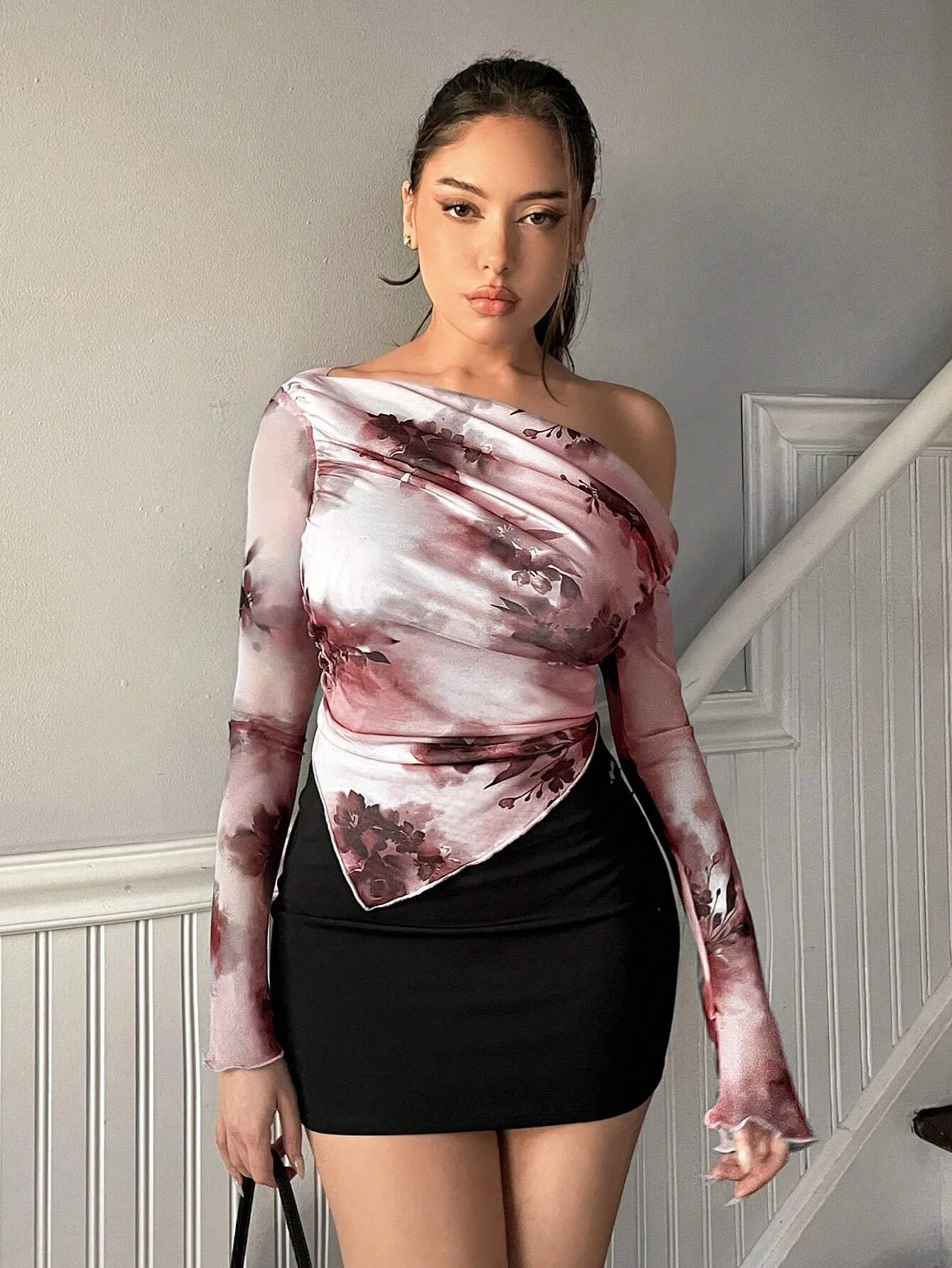 Aloruh Women's Asymmetrical Hem Tie Dye Long Sleeve T-Shirt