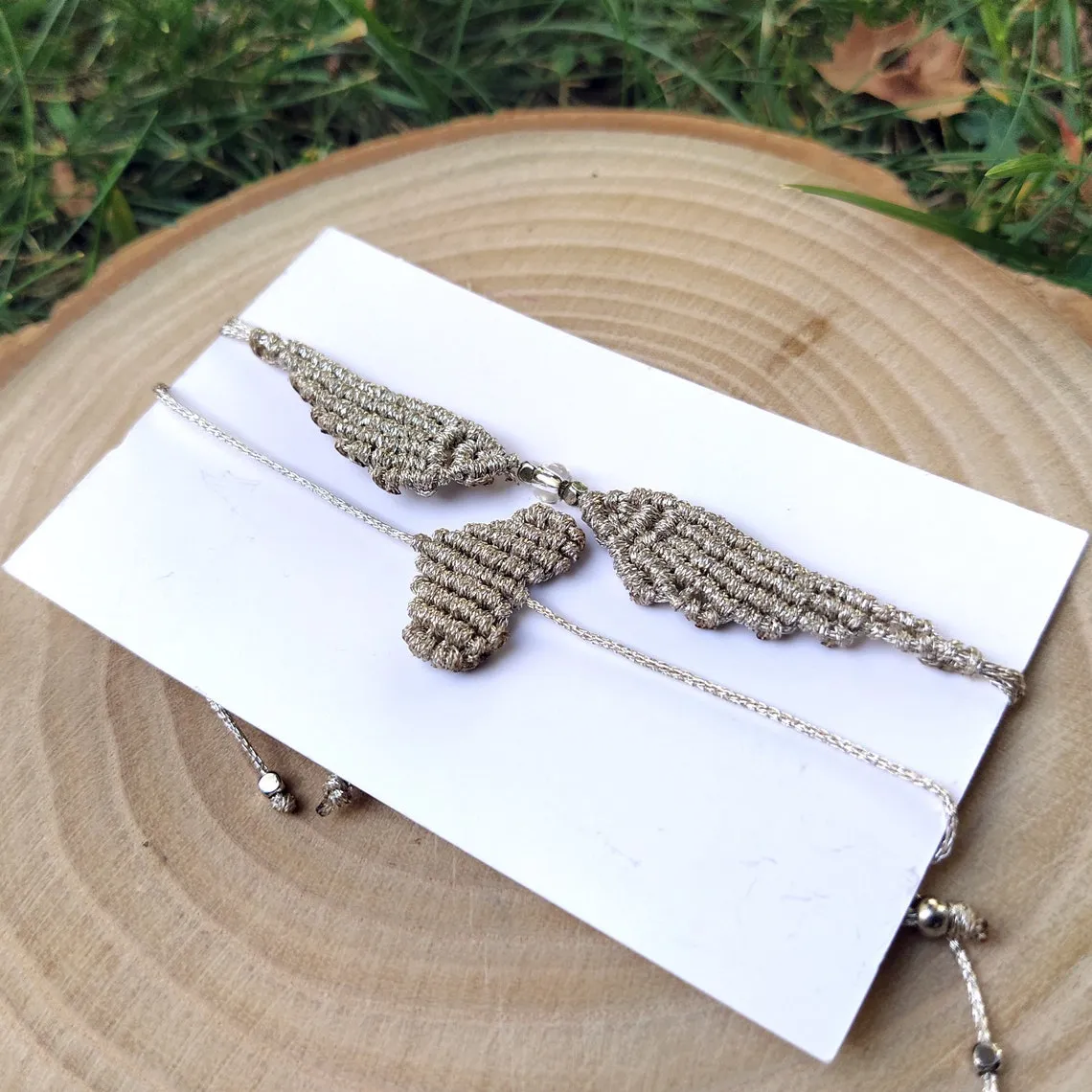 Angel Wing and Heart Knitting Bracelet - Knitting Angel Wristband, Angel and Heart Macrame Bracelet