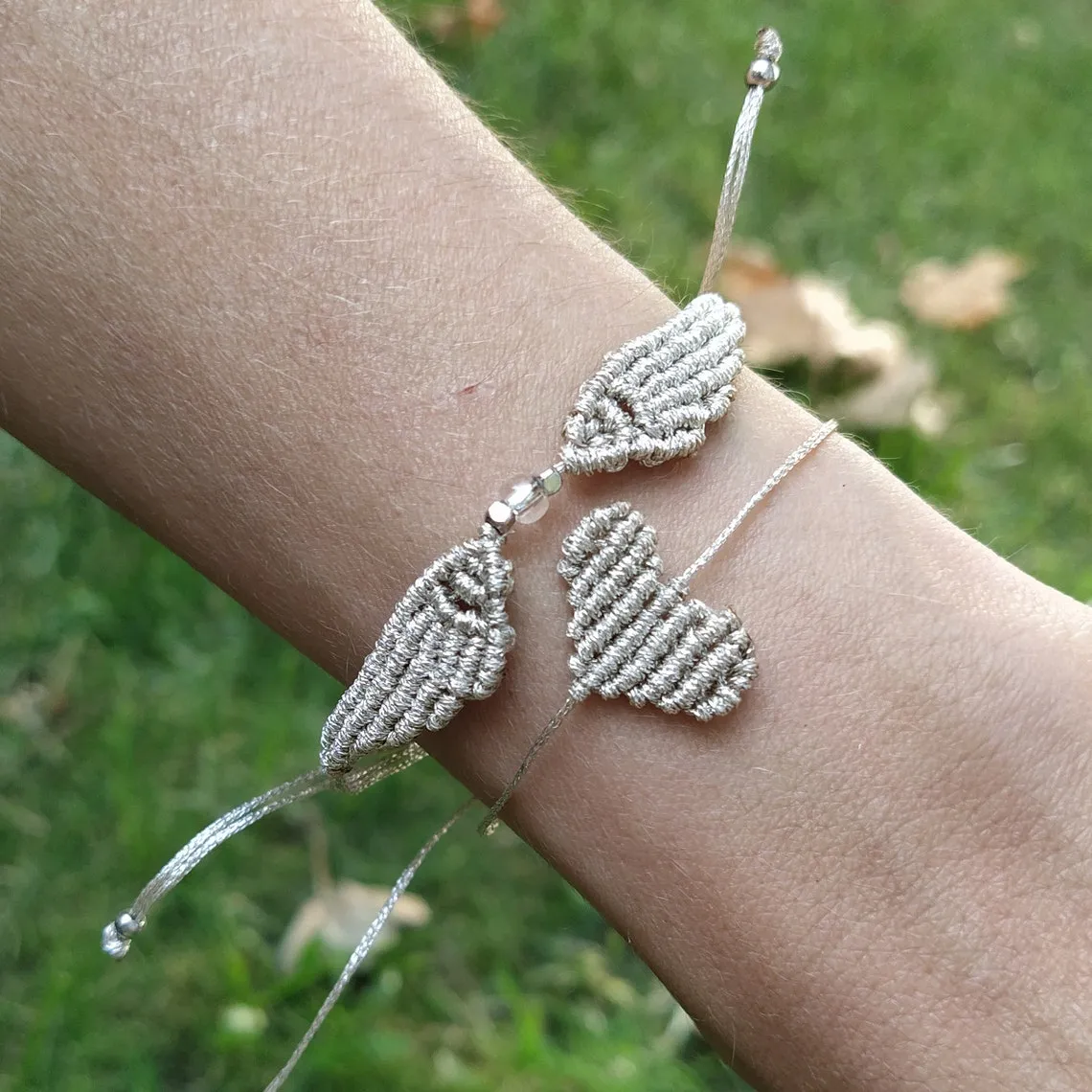 Angel Wing and Heart Knitting Bracelet - Knitting Angel Wristband, Angel and Heart Macrame Bracelet