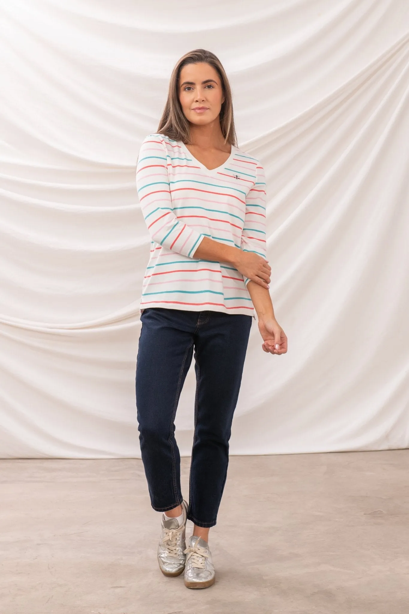 Ariana Top - Coral Teal Stripe