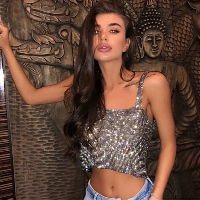 Bling Rhinestones Party Crop Top Fashion