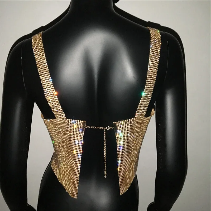Bling Rhinestones Party Crop Top Fashion