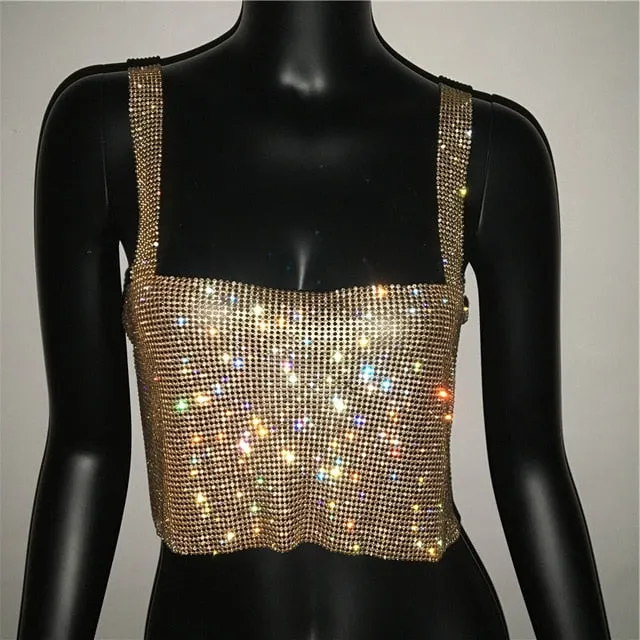 Bling Rhinestones Party Crop Top Fashion