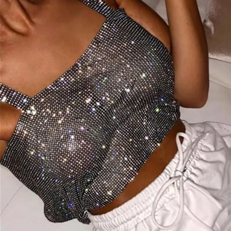Bling Rhinestones Party Crop Top Fashion