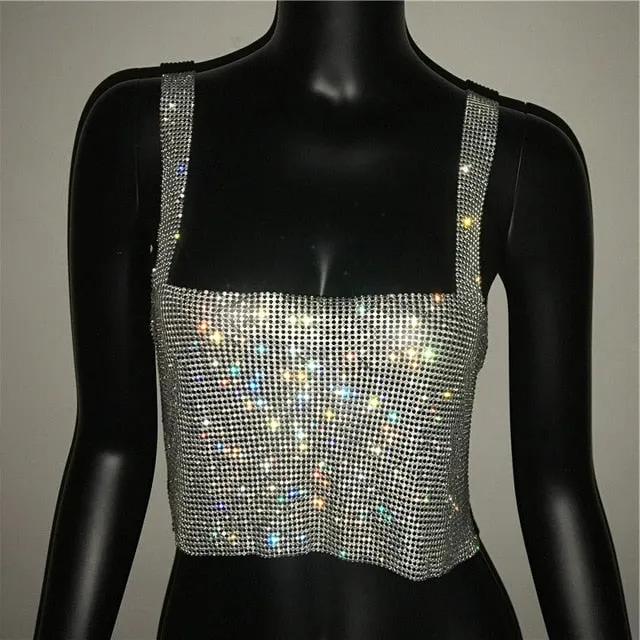Bling Rhinestones Party Crop Top Fashion