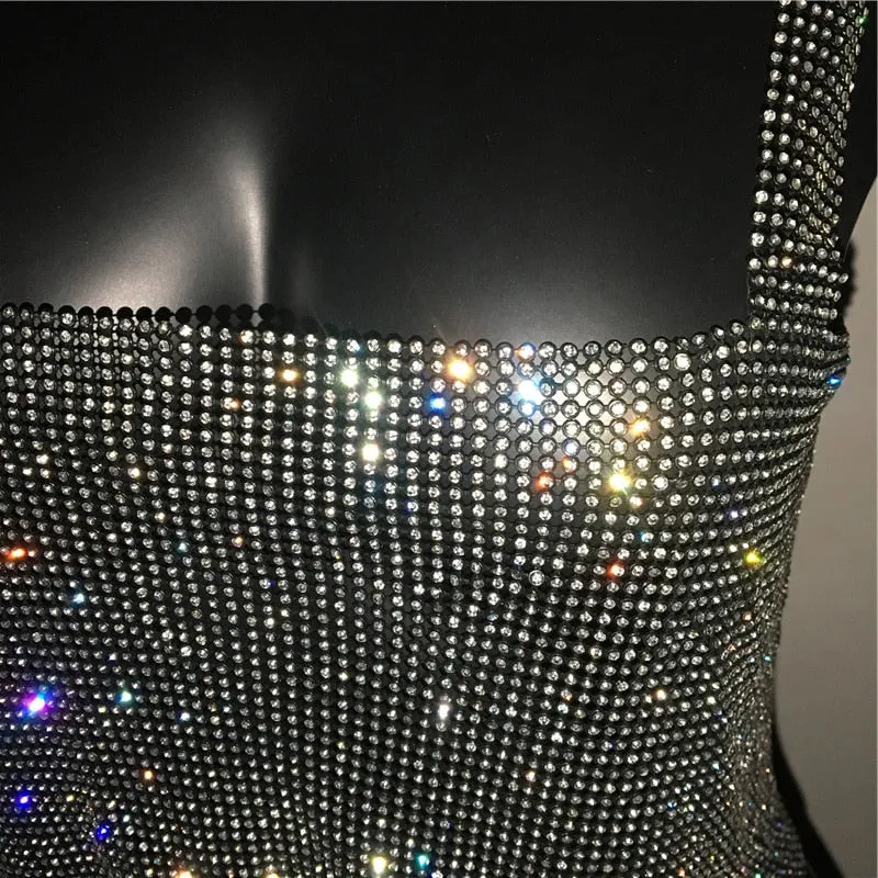 Bling Rhinestones Party Crop Top Fashion