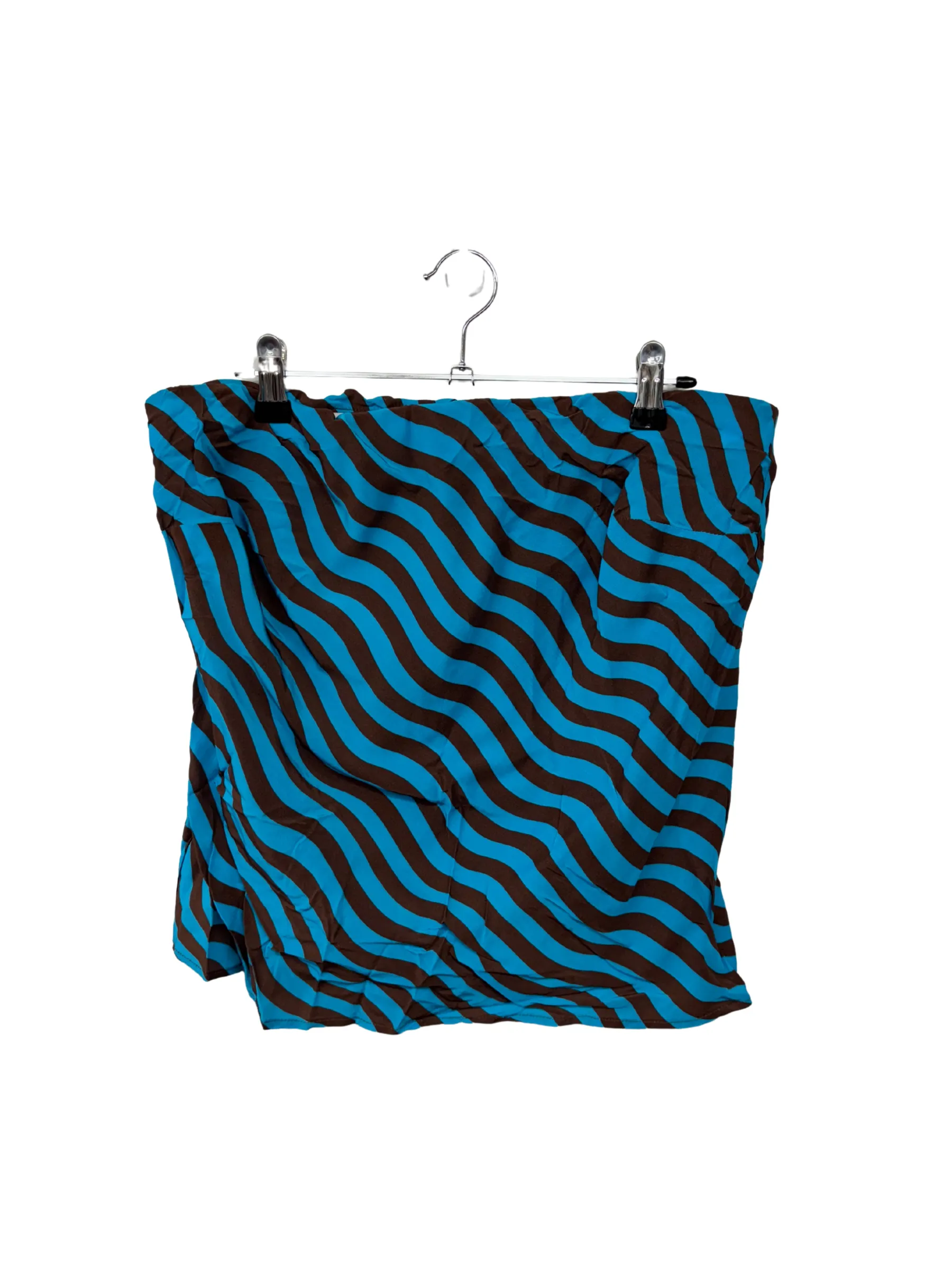 Blue & Brown Striped Strapless Top