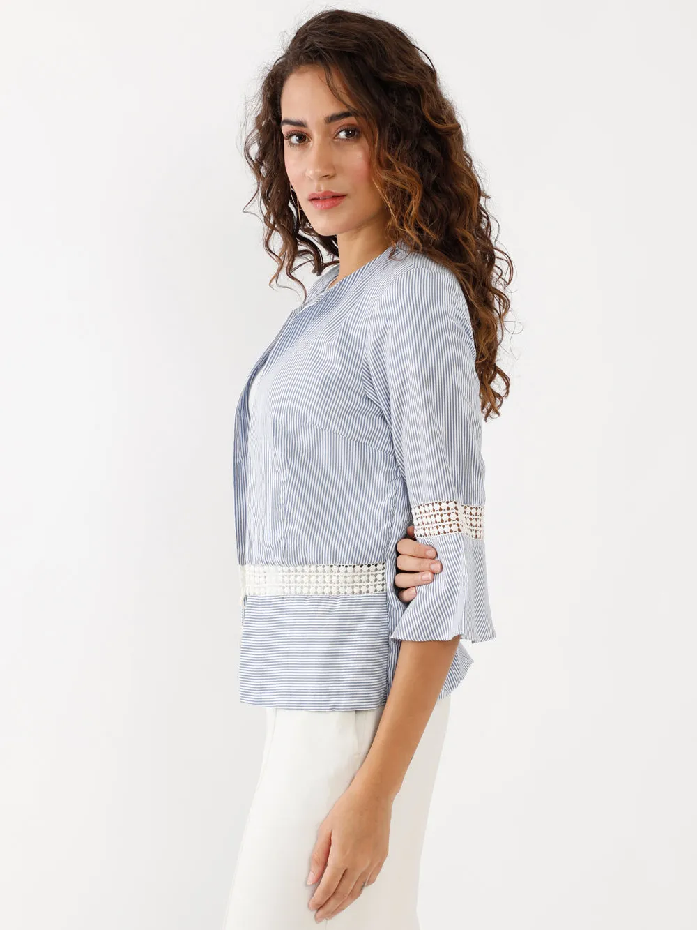 Blue Striped Lace Shrug