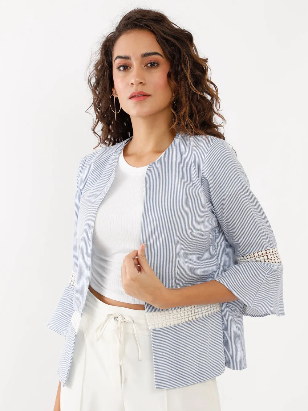 Blue Striped Lace Shrug