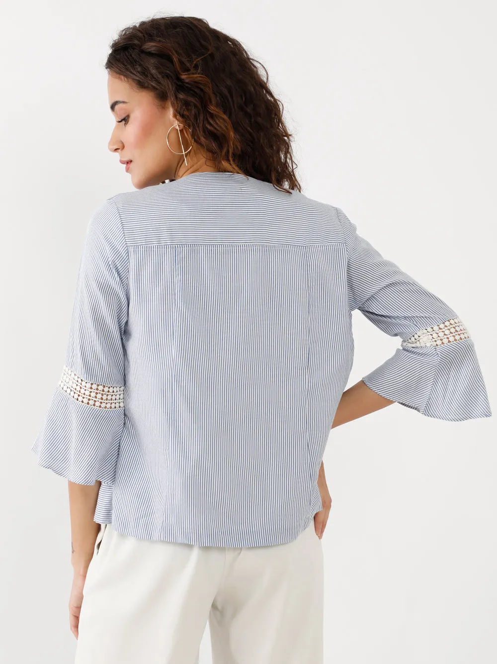 Blue Striped Lace Shrug