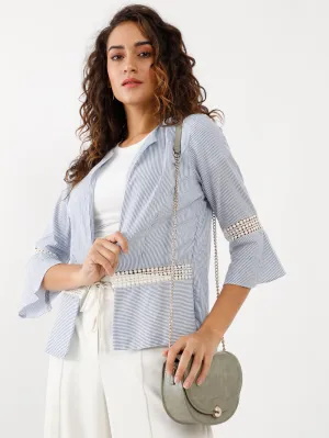 Blue Striped Lace Shrug