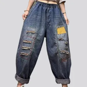 Boho style baggy leg jean joggers for ladies
