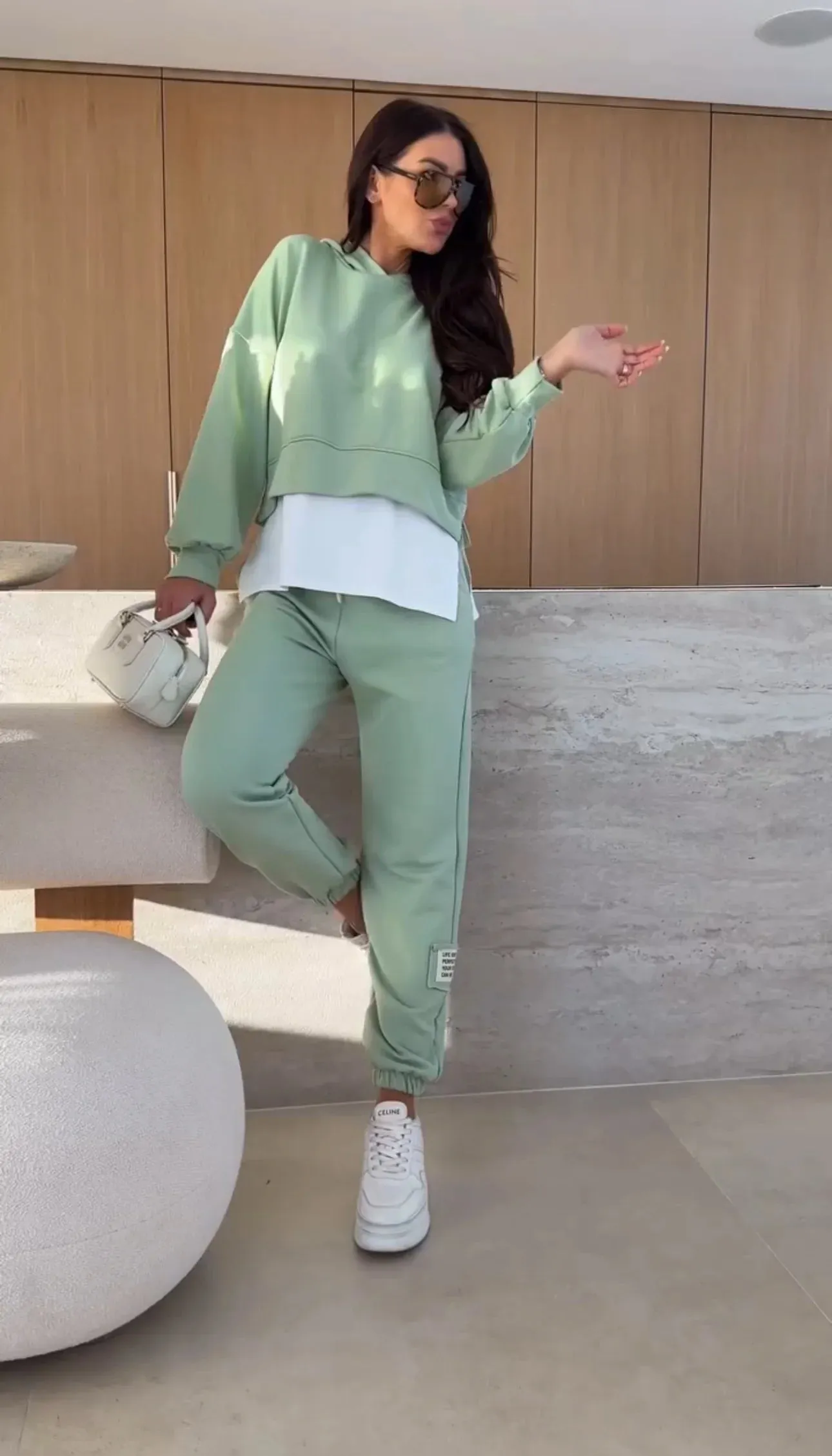 Casual Women's Hoodie Sweatshirt Set with Patchwork