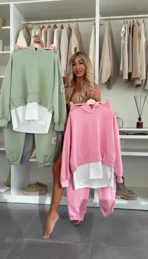 Casual Women's Hoodie Sweatshirt Set with Patchwork