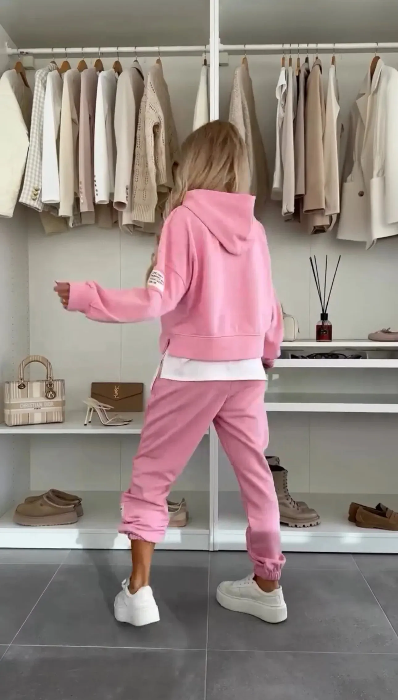 Casual Women's Hoodie Sweatshirt Set with Patchwork