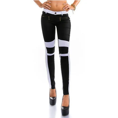 European Style Women Patchwork Jeans Slim Skinny Pencil Jeans Fashion Full Length Long Trousers