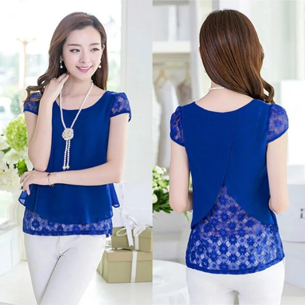 Fashion Female Shirts Women Style Tops women's Crochet Lace Floral Loose Chiffon Blouses Plus Size