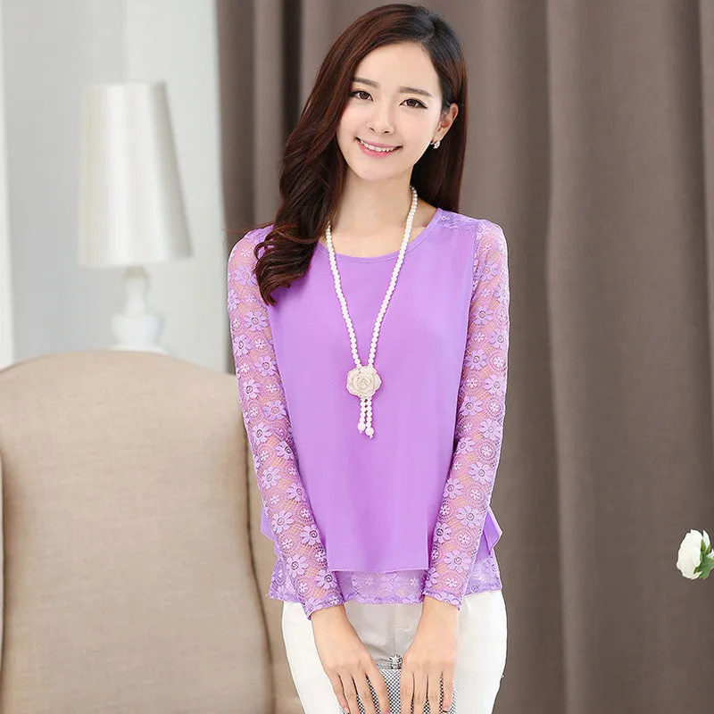 Fashion Female Shirts Women Style Tops women's Crochet Lace Floral Loose Chiffon Blouses Plus Size