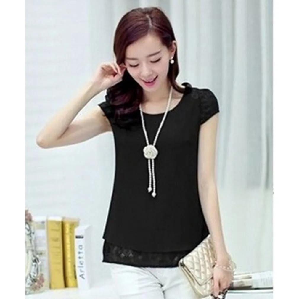 Fashion Female Shirts Women Style Tops women's Crochet Lace Floral Loose Chiffon Blouses Plus Size