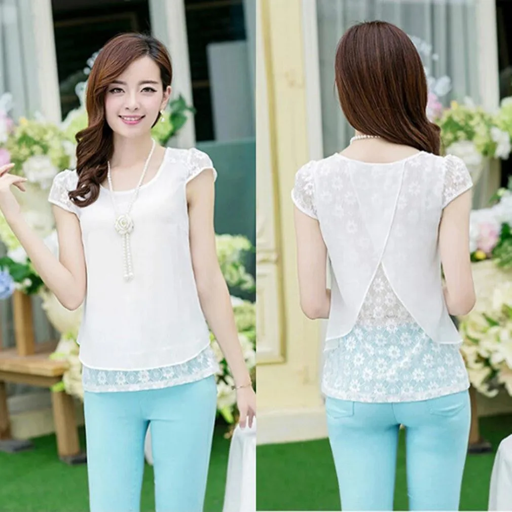 Fashion Female Shirts Women Style Tops women's Crochet Lace Floral Loose Chiffon Blouses Plus Size