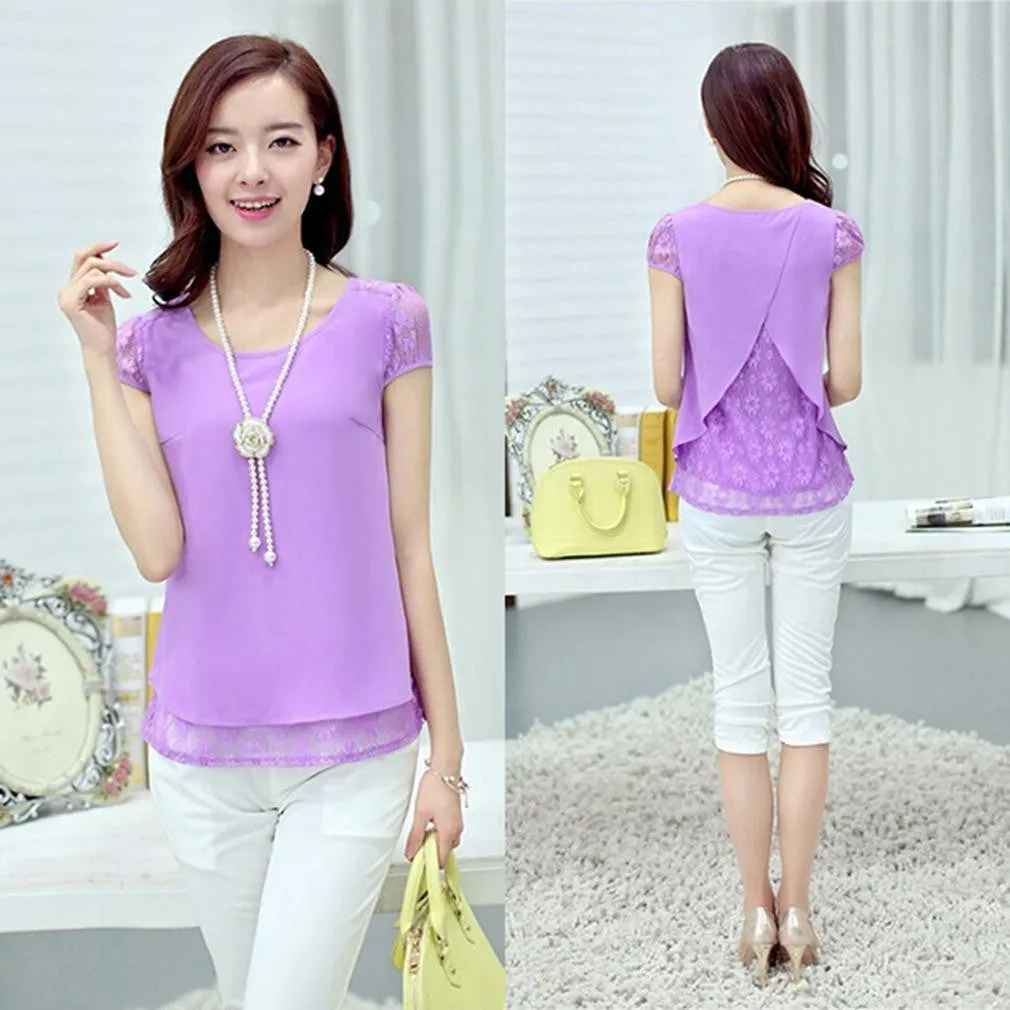 Fashion Female Shirts Women Style Tops women's Crochet Lace Floral Loose Chiffon Blouses Plus Size