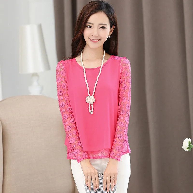Fashion Female Shirts Women Style Tops women's Crochet Lace Floral Loose Chiffon Blouses Plus Size