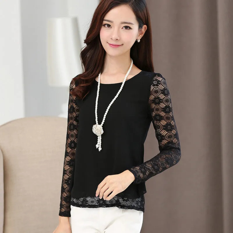 Fashion Female Shirts Women Style Tops women's Crochet Lace Floral Loose Chiffon Blouses Plus Size