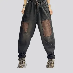 Fashionable medium rise denim joggers for ladies