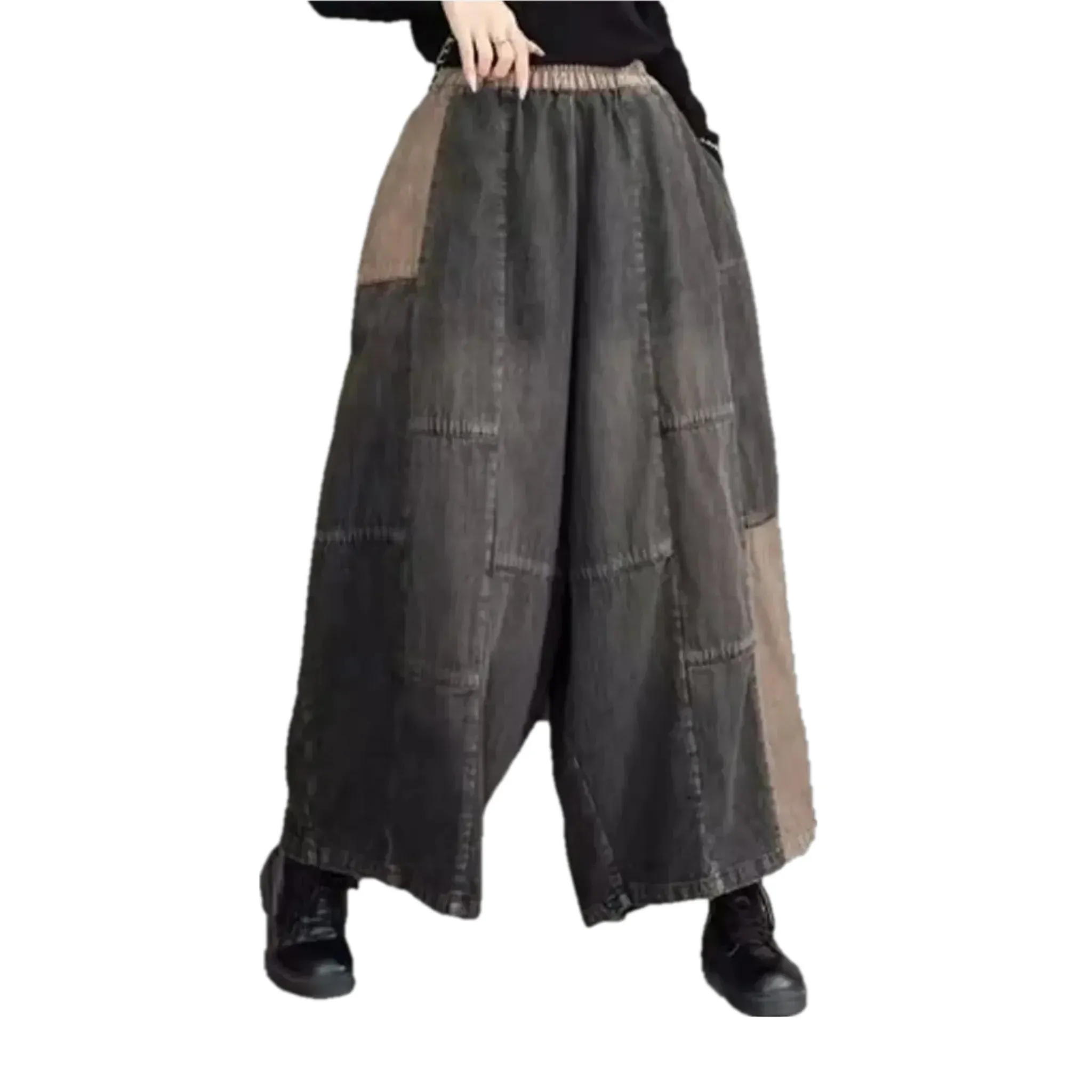 Fashionable patchwork denim culottes for women