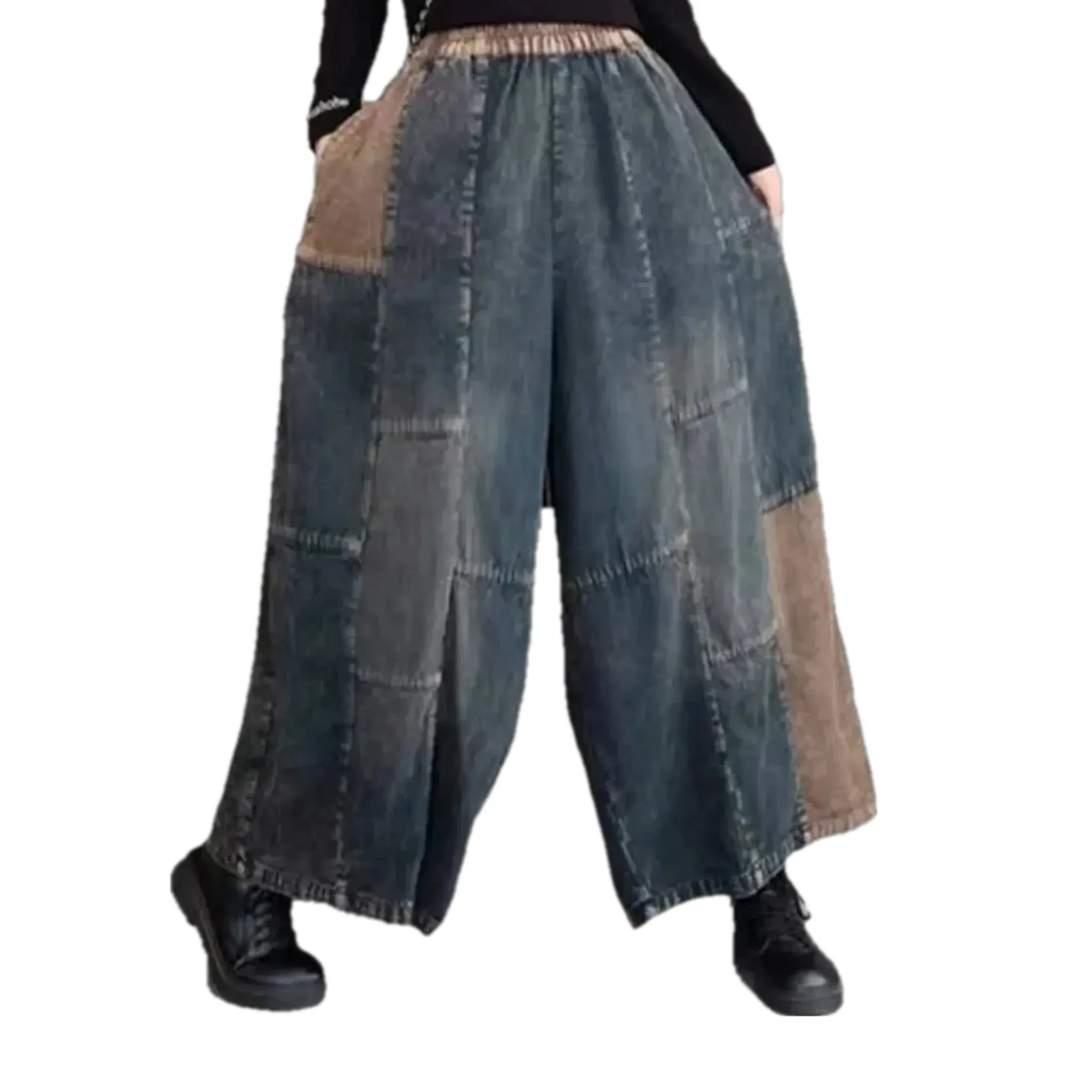 Fashionable patchwork denim culottes for women