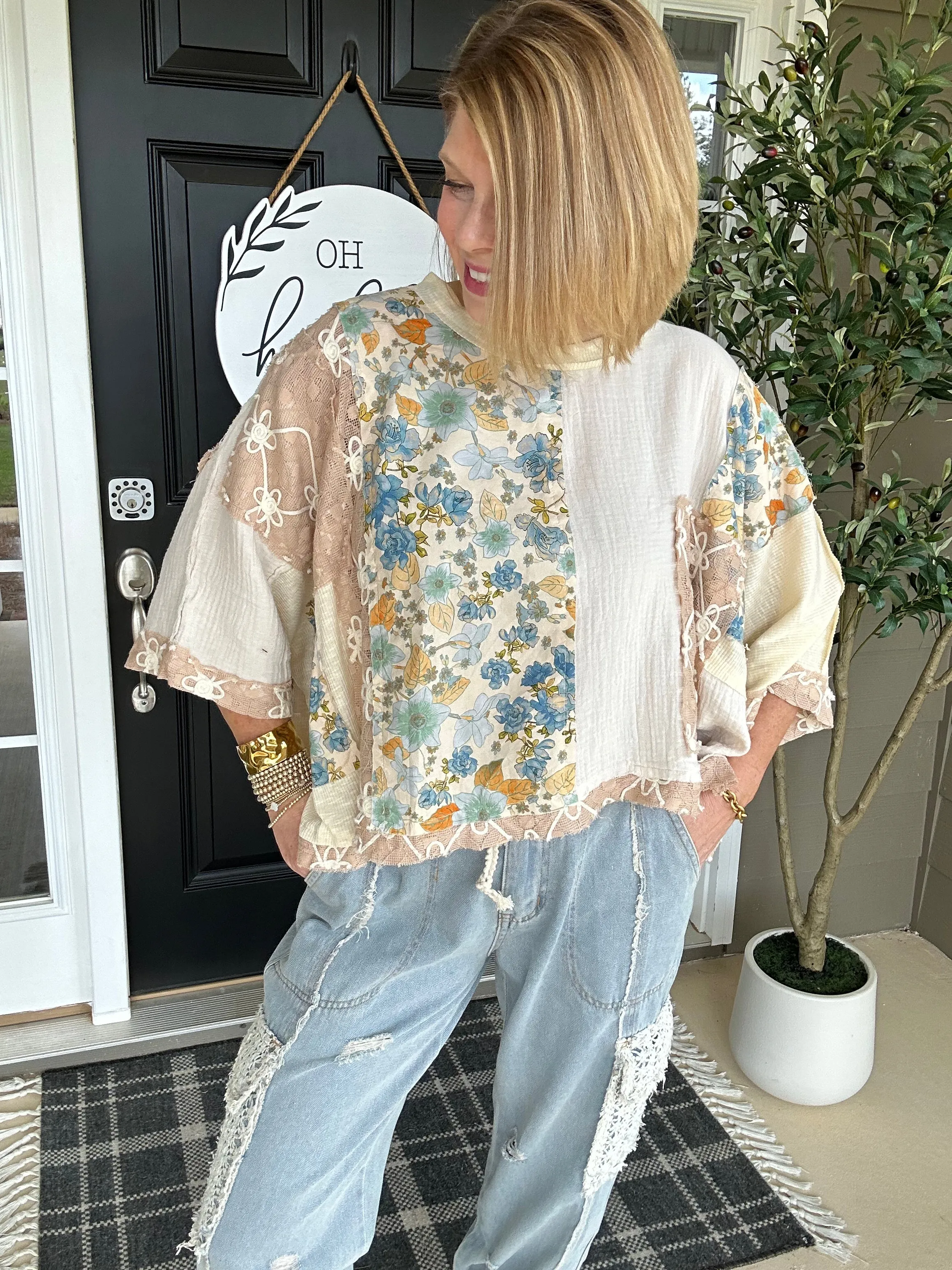 Free Spirited Floral Patch Top