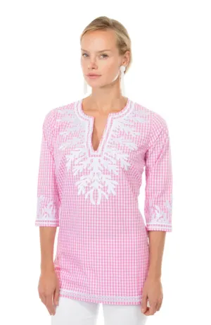 Gretchen Scott | Embroidered Gingham Reef Tunic | Women's | Pink