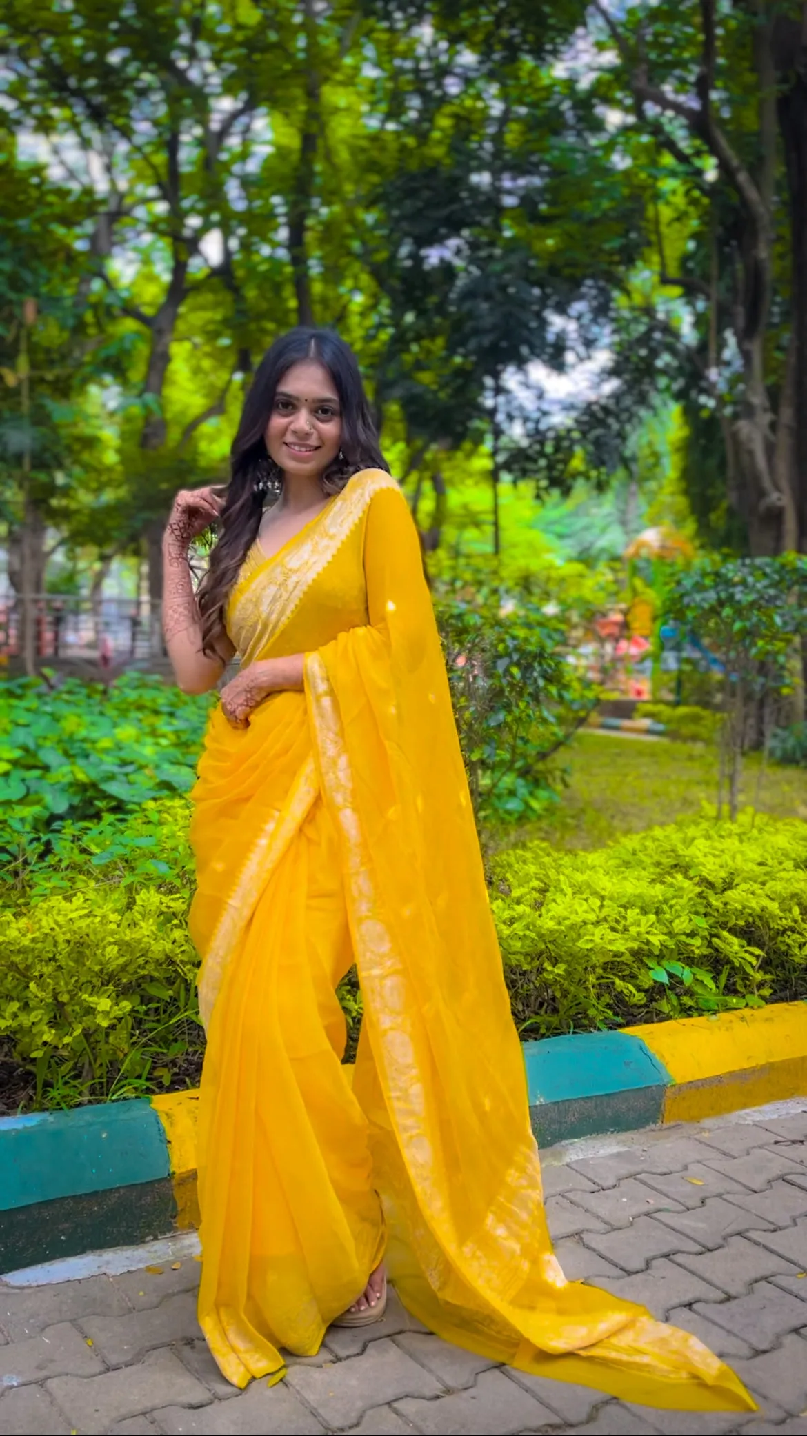 Haldi Yellow Banarasi Khaddi Georgette Jaal Saree