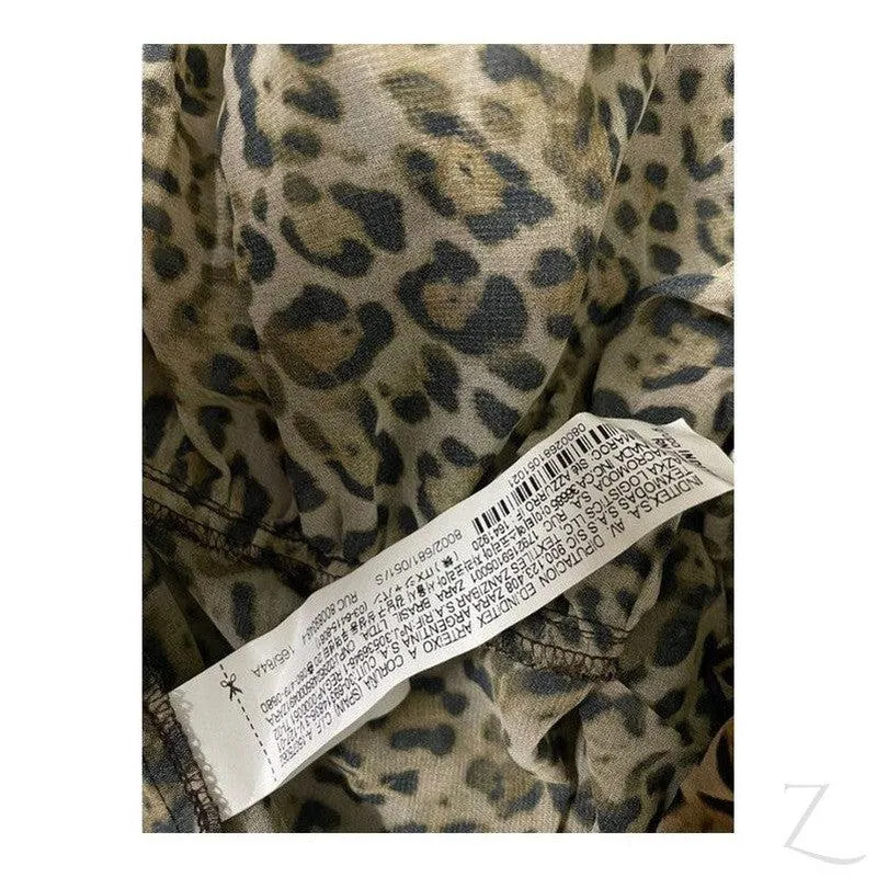 Ladies Sheer Blouse with Raffles | Leopard Print | "Zia"