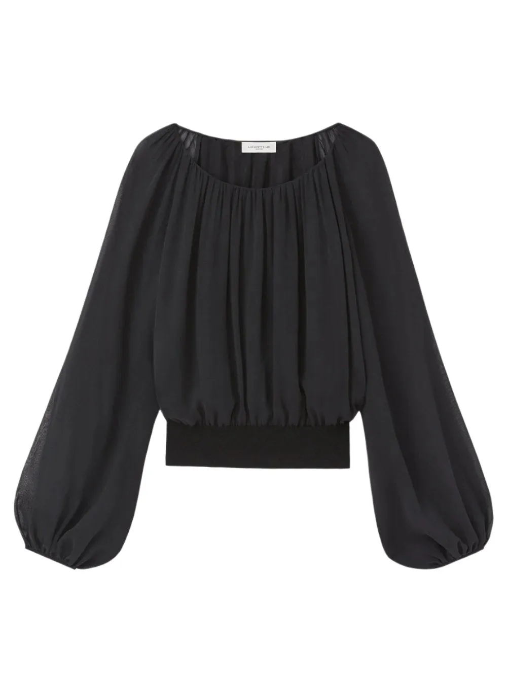 Lafayette 148 Gathered Neck Silk Georgette Blouse