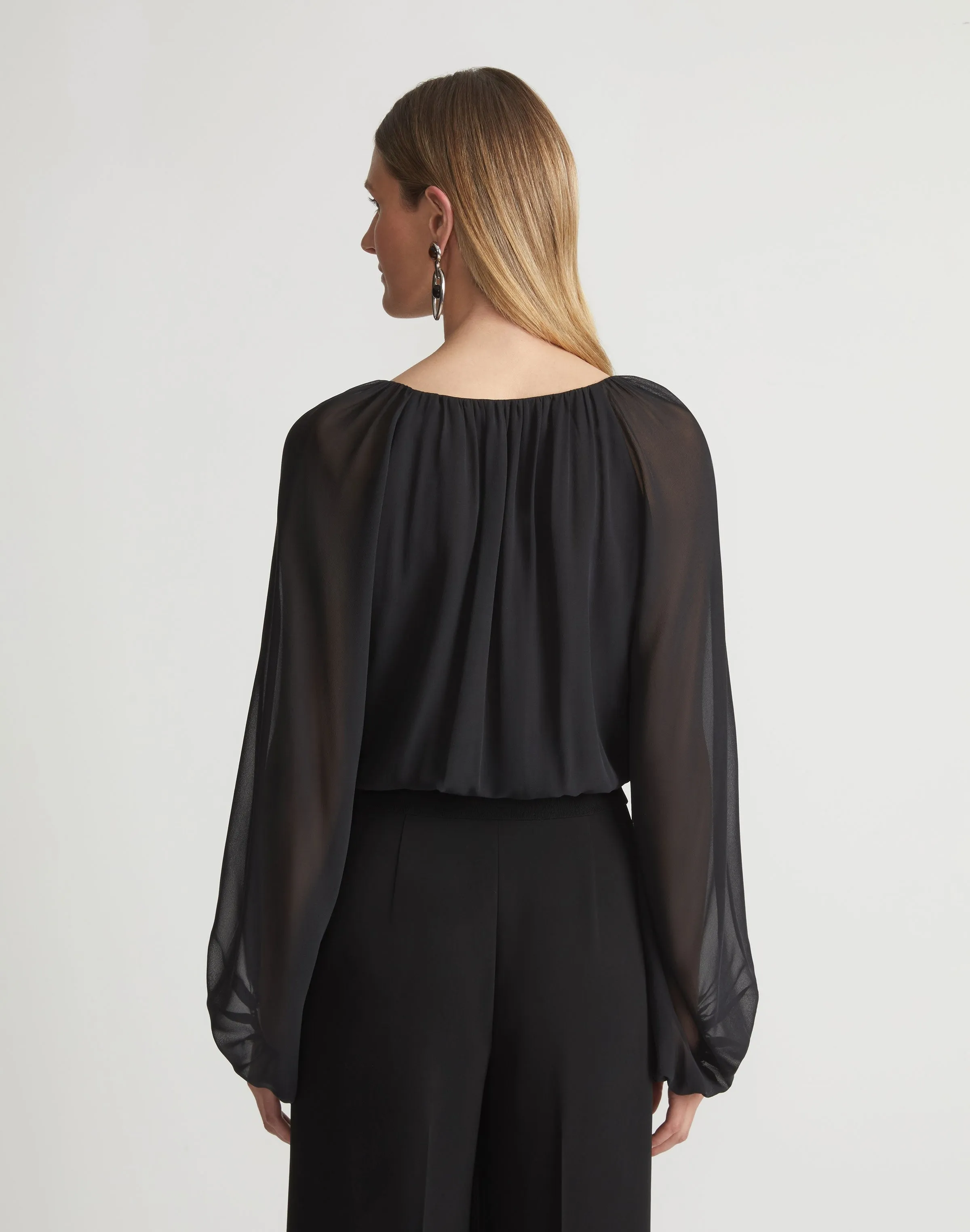 Lafayette 148 Gathered Neck Silk Georgette Blouse