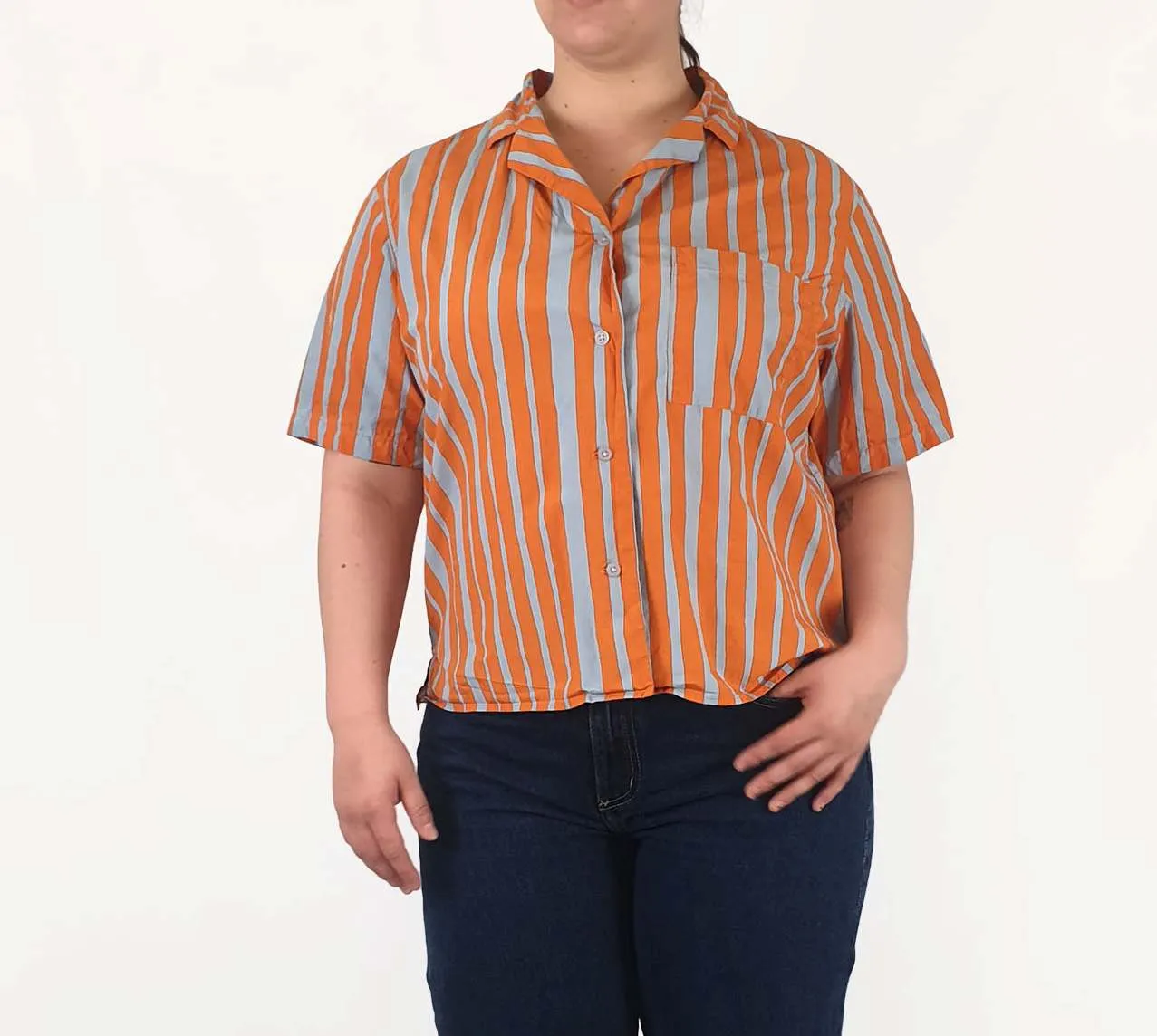 Marimekko   Uniqlo orange and grey striped shirt size L