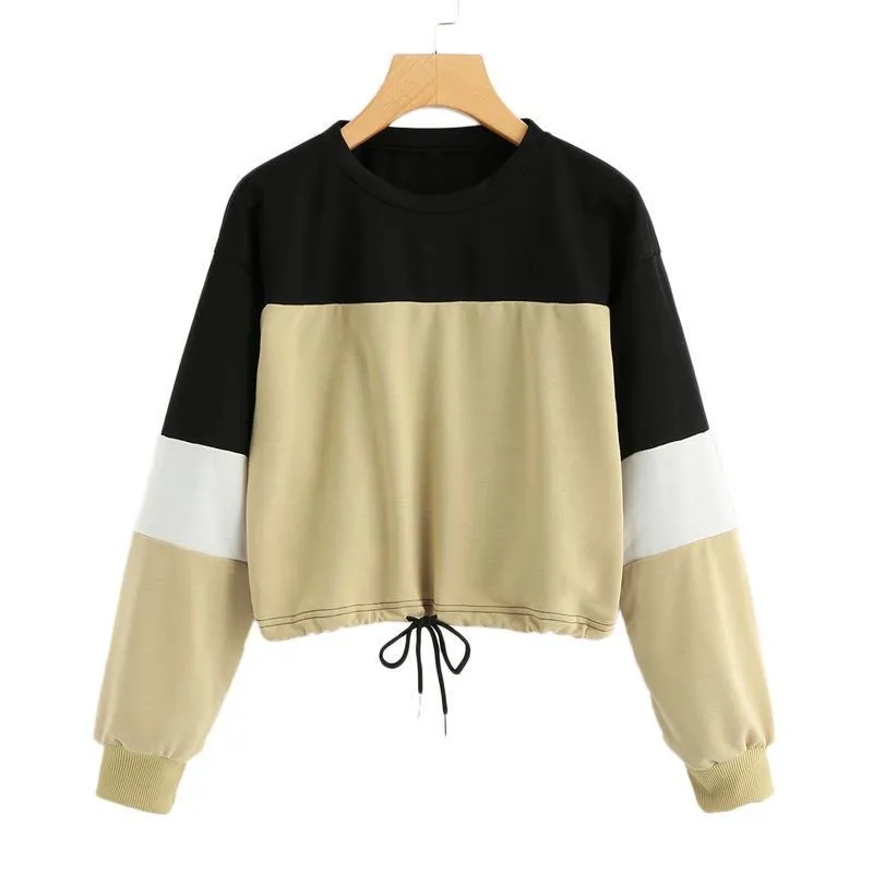 Patchwork Drawstring Hem Sweatshirt