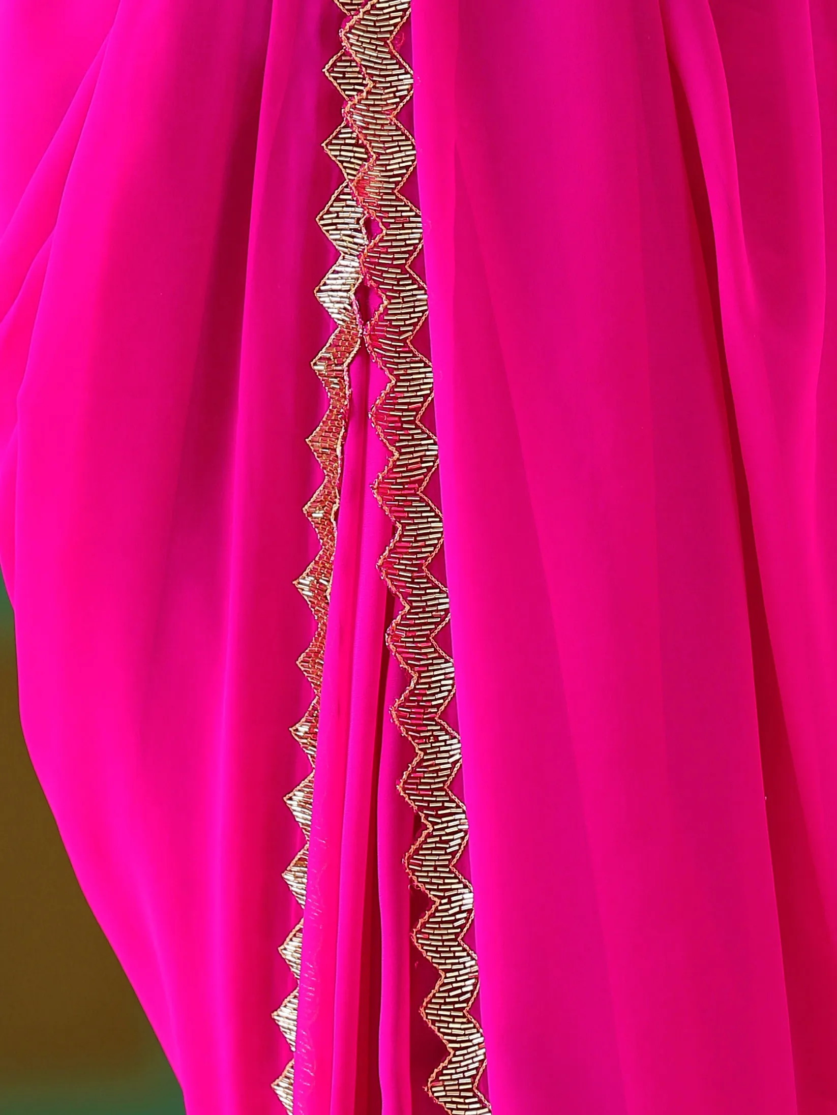 Pink Sparkle Saree with Gold Sequins & Embellished Blouse fabric