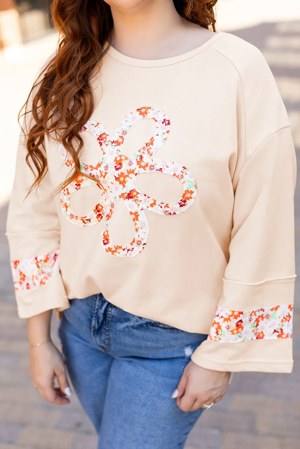 Plus Size Flower Crewneck Top