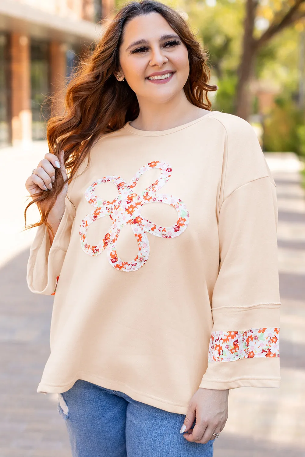 Plus Size Flower Crewneck Top