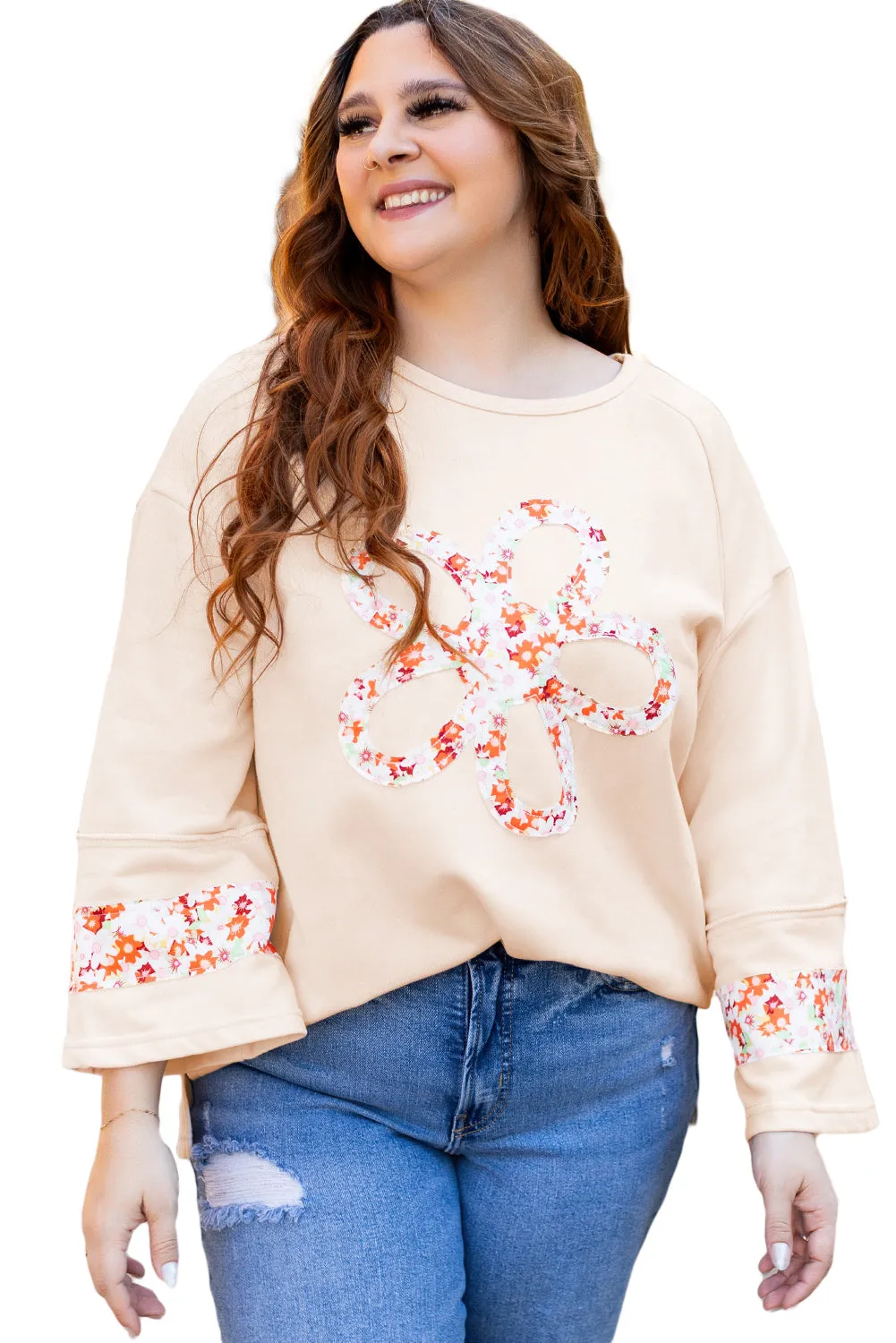 Plus Size Flower Crewneck Top