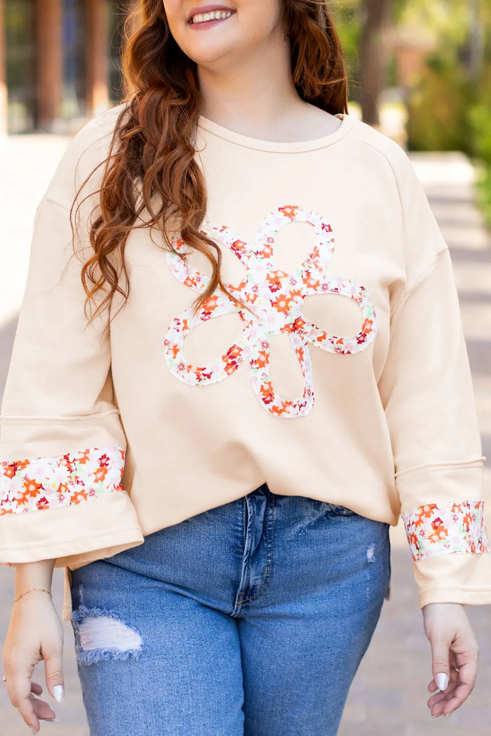 Plus Size Flower Crewneck Top