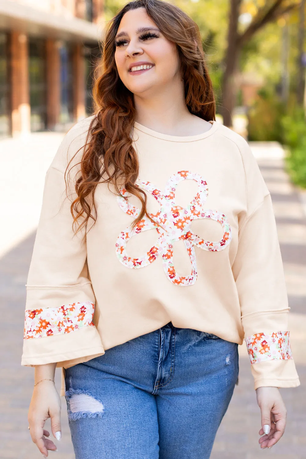 Plus Size Flower Crewneck Top