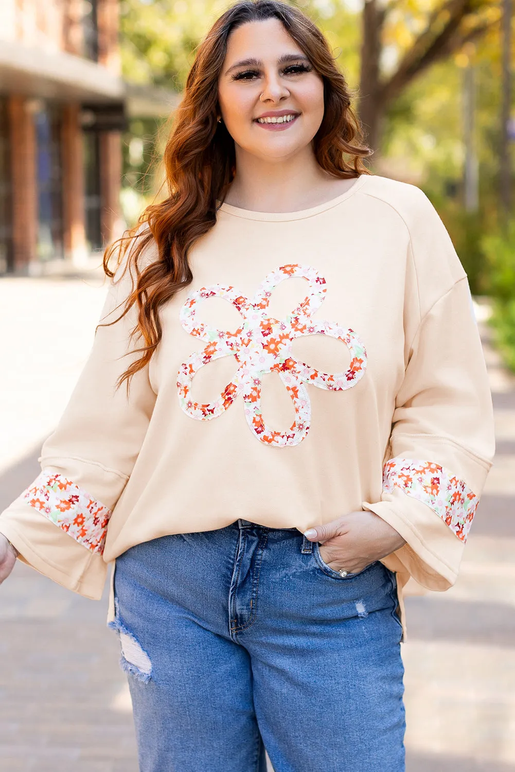 Plus Size Flower Crewneck Top